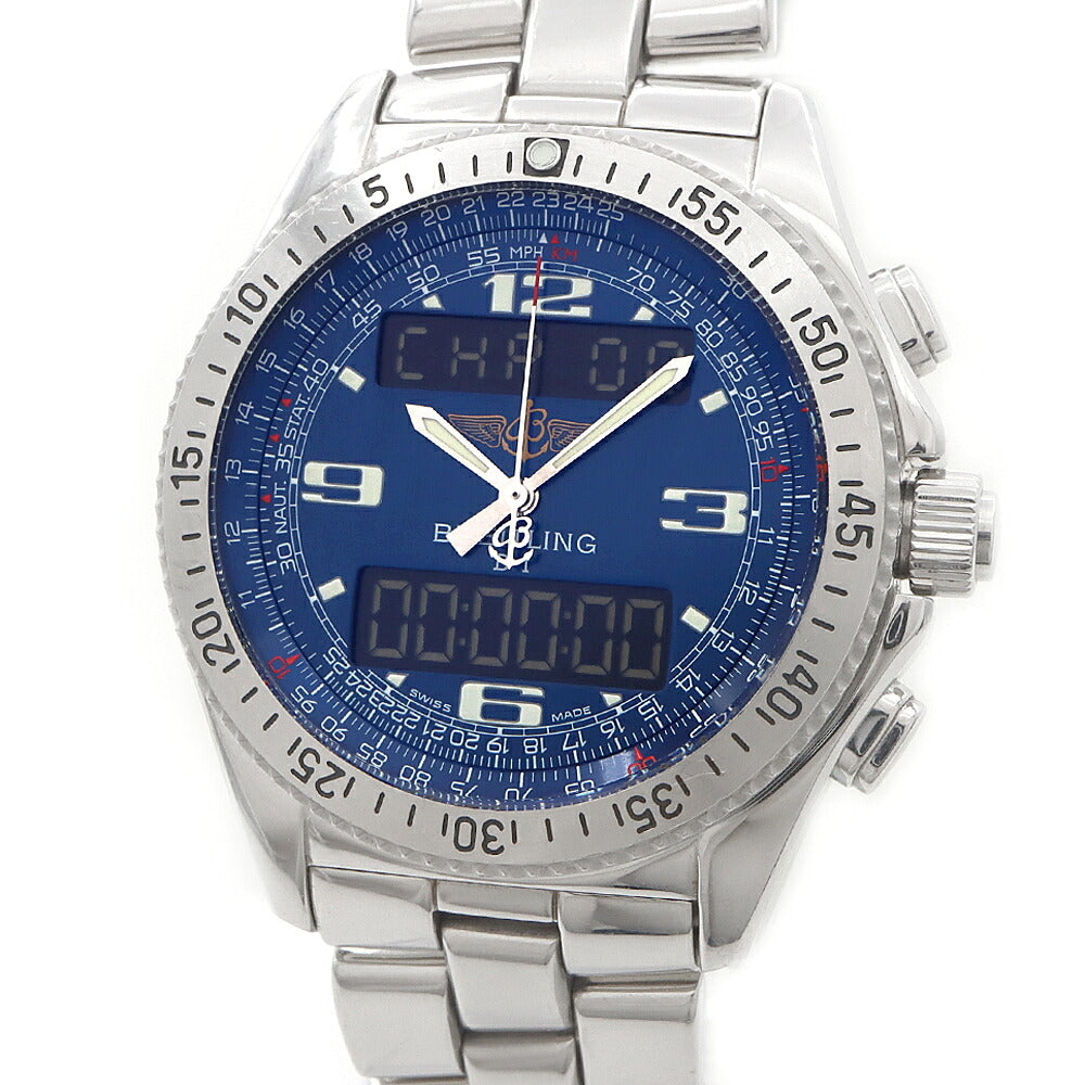 電池交換済 BREITLING ブライトリング B-1 クロノグラフ A68362 デイト 50m防水 青 ブルー SS ステンレス メンズ デジアナ クォーツ B1【6ヶ月保証】【腕時計】【中古】