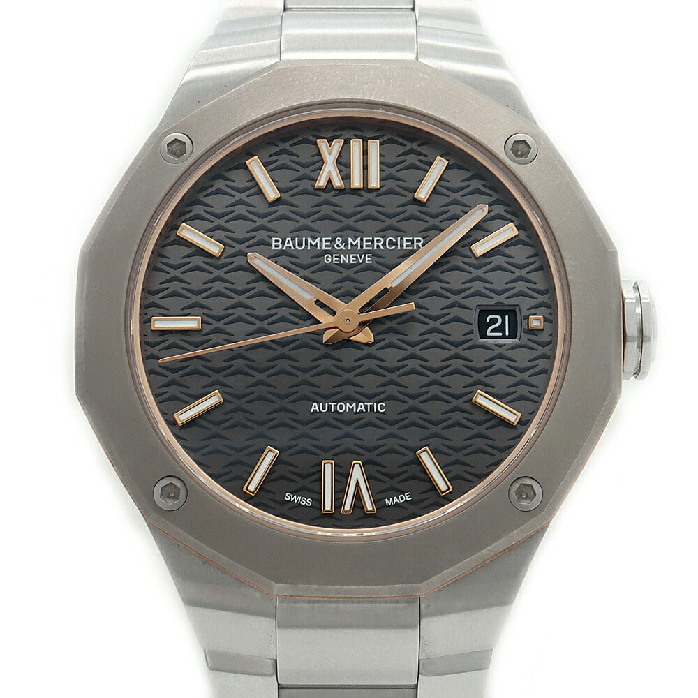 内部点検済 BAUME＆MERCIER ボーム&メルシェ リビエラ 65916 M0A10661 デイト 50ｍ防水 裏スケ グレー SS ステンレス Ti チタン メンズ レディース 自動巻き リヴィエラ【6ヶ月保証】【腕時計】【中古】