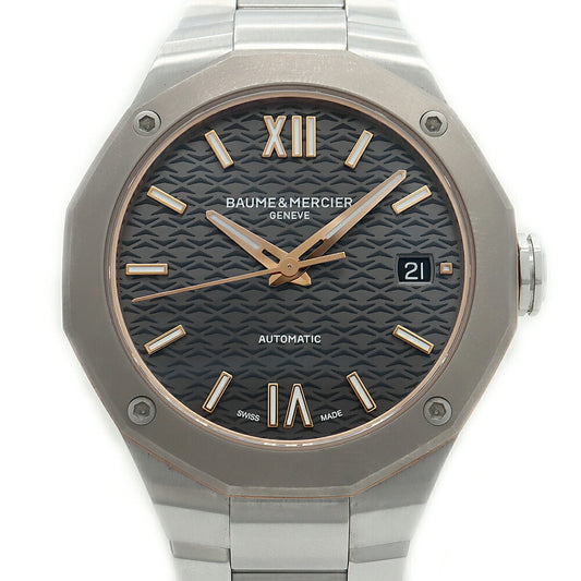 内部点検済 BAUME＆MERCIER ボーム&メルシェ リビエラ 65916 M0A10661 デイト 50ｍ防水 裏スケ グレー SS ステンレス Ti チタン メンズ レディース 自動巻き リヴィエラ【6ヶ月保証】【腕時計】【中古】
