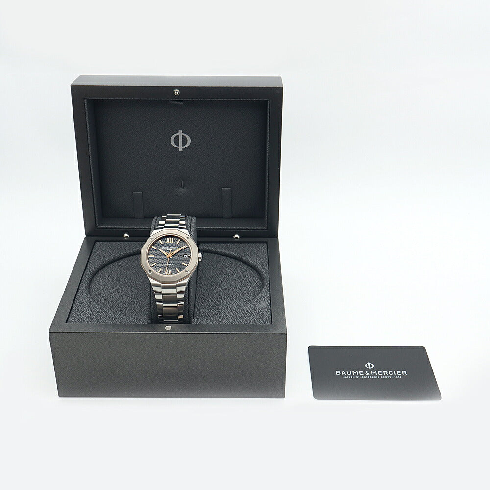 内部点検済 BAUME＆MERCIER ボーム&メルシェ リビエラ 65916 M0A10661 デイト 50ｍ防水 裏スケ グレー SS ステンレス Ti チタン メンズ レディース 自動巻き リヴィエラ【6ヶ月保証】【腕時計】【中古】