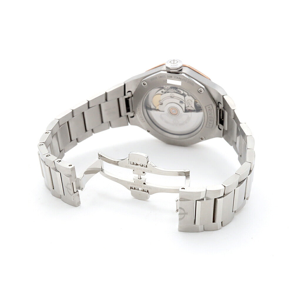 内部点検済 BAUME＆MERCIER ボーム&メルシェ リビエラ 65916 M0A10661 デイト 50ｍ防水 裏スケ グレー SS ステンレス Ti チタン メンズ レディース 自動巻き リヴィエラ【6ヶ月保証】【腕時計】【中古】