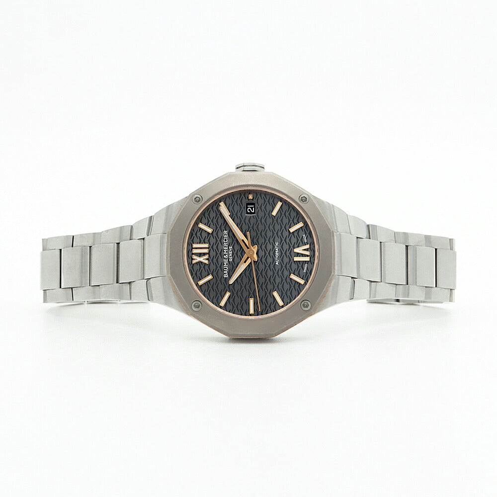 内部点検済 BAUME＆MERCIER ボーム&メルシェ リビエラ 65916 M0A10661 デイト 50ｍ防水 裏スケ グレー SS ステンレス Ti チタン メンズ レディース 自動巻き リヴィエラ【6ヶ月保証】【腕時計】【中古】