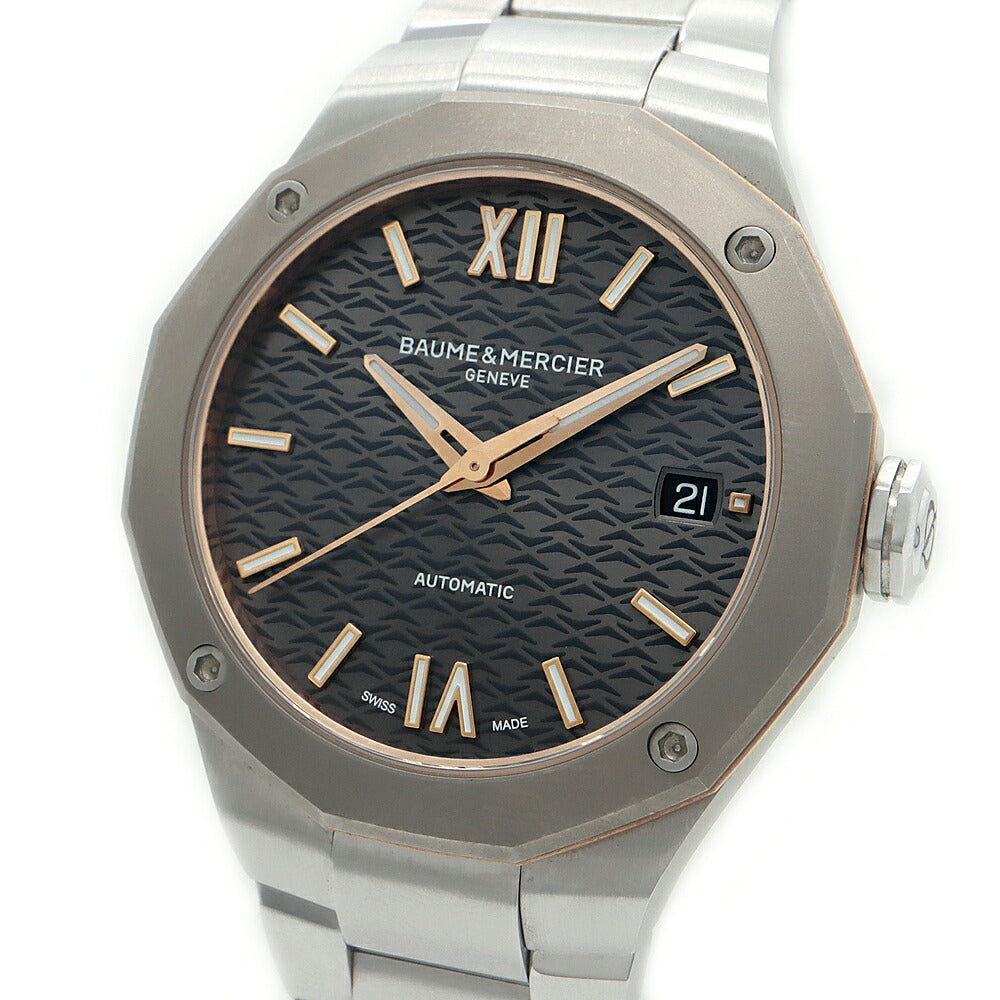 内部点検済 BAUME＆MERCIER ボーム&メルシェ リビエラ 65916 M0A10661 デイト 50ｍ防水 裏スケ グレー SS ステンレス Ti チタン メンズ レディース 自動巻き リヴィエラ【6ヶ月保証】【腕時計】【中古】
