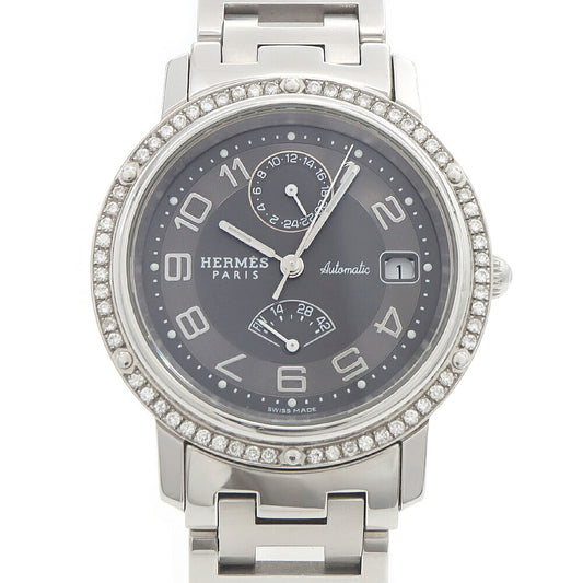 HERMES エルメス クリッパー ダイヤベゼル CL2.810 ダイヤモンド デイト パワーリザーブ GMT グレー SS ステンレス メンズ 自動巻き【6ヶ月保証】【腕時計】【中古】