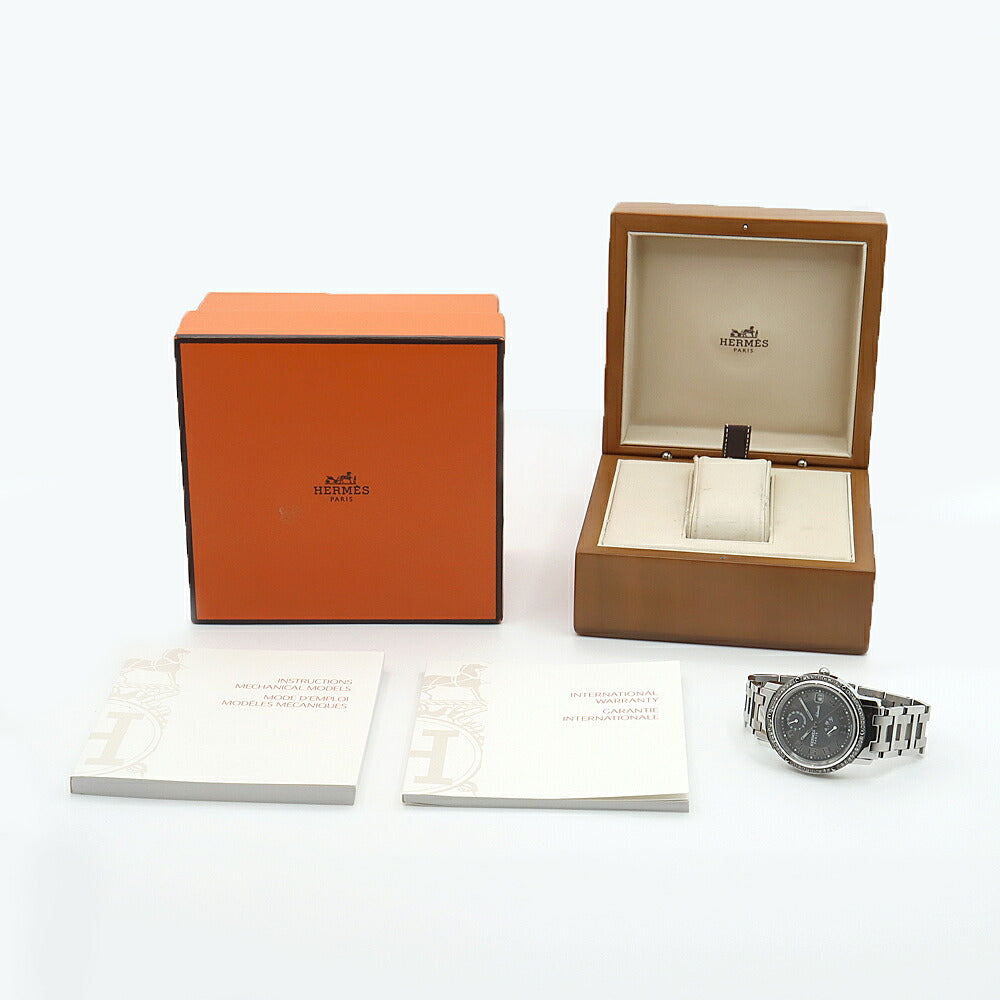 HERMES エルメス クリッパー ダイヤベゼル CL2.810 ダイヤモンド デイト パワーリザーブ GMT グレー SS ステンレス メンズ 自動巻き【6ヶ月保証】【腕時計】【中古】