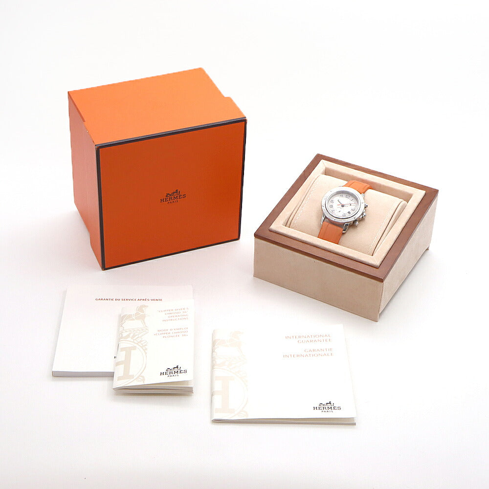 電池交換済 HERMES エルメス クリッパー ダイバー クロノグラフ CP2.410 スモールセコンド デイト シルバー SS ステンレス 純正ベルト 純正尾錠 メンズ レディース ボーイズ クォーツ【6ヶ月保証】【腕時計】【中古】