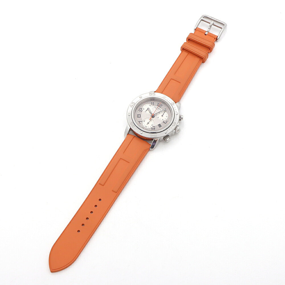 電池交換済 HERMES エルメス クリッパー ダイバー クロノグラフ CP2.410 スモールセコンド デイト シルバー SS ステンレス 純正ベルト 純正尾錠 メンズ レディース ボーイズ クォーツ【6ヶ月保証】【腕時計】【中古】