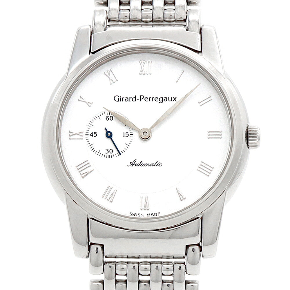 内部点検済 GIRARD PERREGAUX ジラールペルゴ フラットウォッチ 9050 90500A1.11.713 裏スケ スモールセコンド 白 ホワイト SS ステンレス メンズ 自動巻き GP【6ヶ月保証】【腕時計】【中古】
