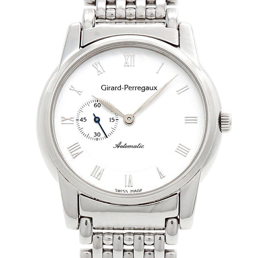 内部点検済 GIRARD PERREGAUX ジラールペルゴ フラットウォッチ 9050 90500A1.11.713 裏スケ スモールセコンド 白 ホワイト SS ステンレス メンズ 自動巻き GP【6ヶ月保証】【腕時計】【中古】