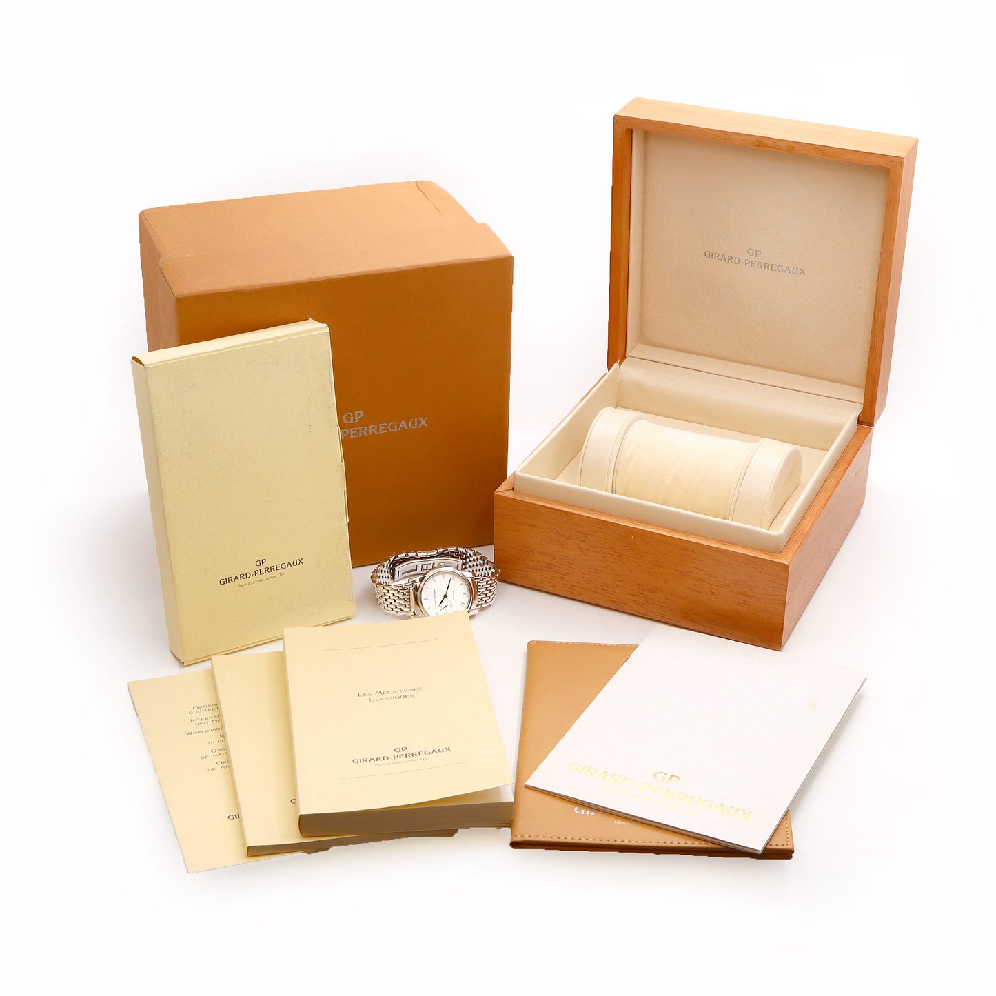 内部点検済 GIRARD PERREGAUX ジラールペルゴ フラットウォッチ 9050 90500A1.11.713 裏スケ スモールセコンド 白 ホワイト SS ステンレス メンズ 自動巻き GP【6ヶ月保証】【腕時計】【中古】