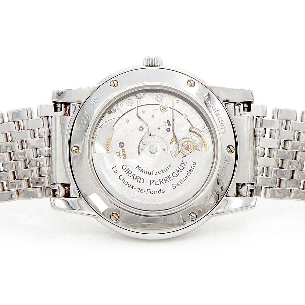 内部点検済 GIRARD PERREGAUX ジラールペルゴ フラットウォッチ 9050 90500A1.11.713 裏スケ スモールセコンド 白 ホワイト SS ステンレス メンズ 自動巻き GP【6ヶ月保証】【腕時計】【中古】