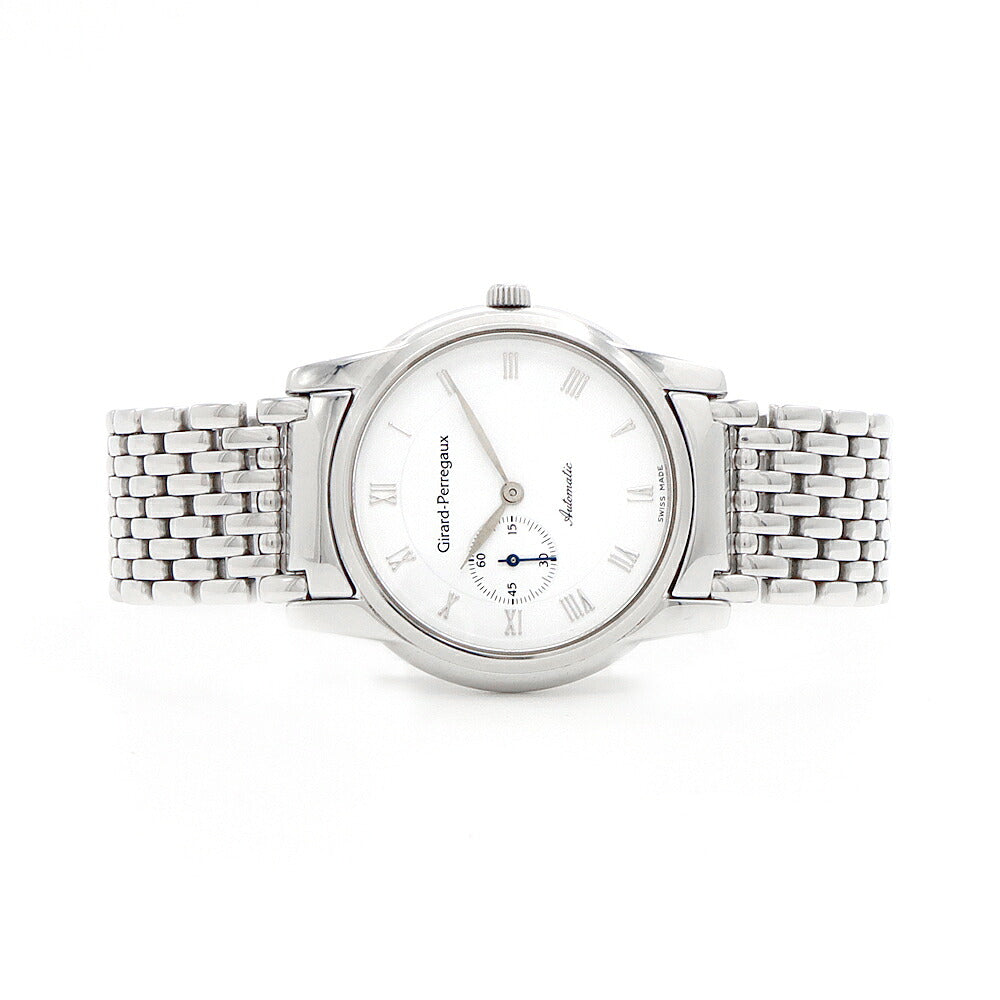 内部点検済 GIRARD PERREGAUX ジラールペルゴ フラットウォッチ 9050 90500A1.11.713 裏スケ スモールセコンド 白 ホワイト SS ステンレス メンズ 自動巻き GP【6ヶ月保証】【腕時計】【中古】