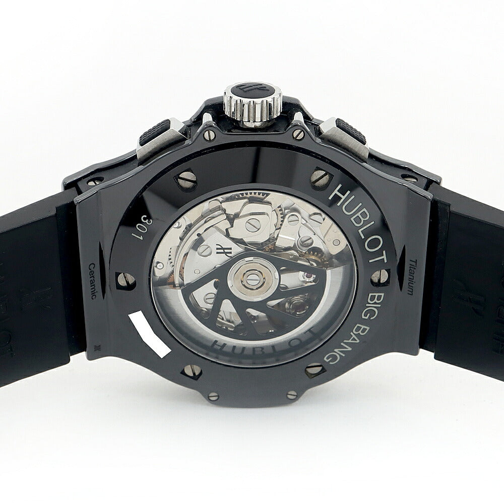 内部点検済 HUBLOT ウブロ ビッグバン アイスバン クロノグラフ 301.CT.130.RX デイト スモールセコンド 裏スケ 黒 ブラック CE セラミック Ti チタン 純正ベルト 純正尾錠 メンズ 自動巻き ビックバン 【6ヶ月保証】【腕時計】【中古】