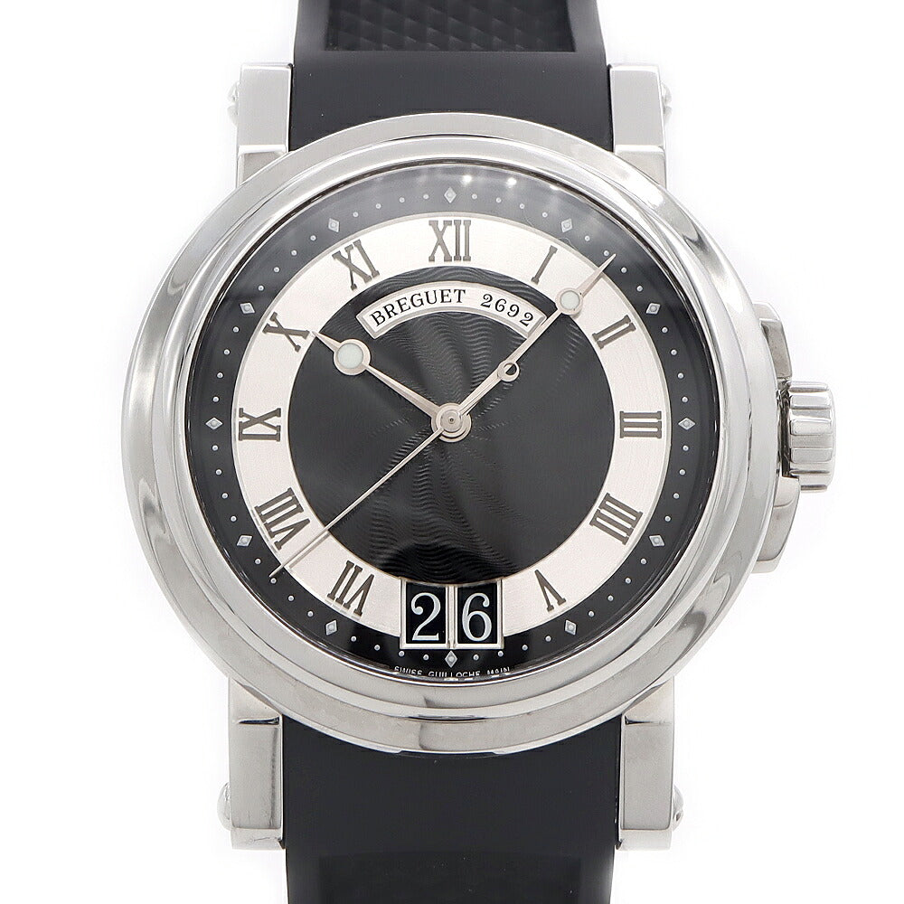 Breguet ブレゲ マリーンII ラージデイト 5817 5817ST 92 5V8 デイト 裏スケ 黒 ブラック ギョーシェ SS ステンレス メンズ 自動巻き【6ヶ月保証】【腕時計】【中古】