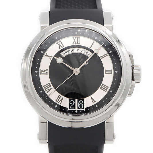 Breguet ブレゲ マリーンII ラージデイト 5817 5817ST 92 5V8 デイト 裏スケ 黒 ブラック ギョーシェ SS ステンレス メンズ 自動巻き【6ヶ月保証】【腕時計】【中古】