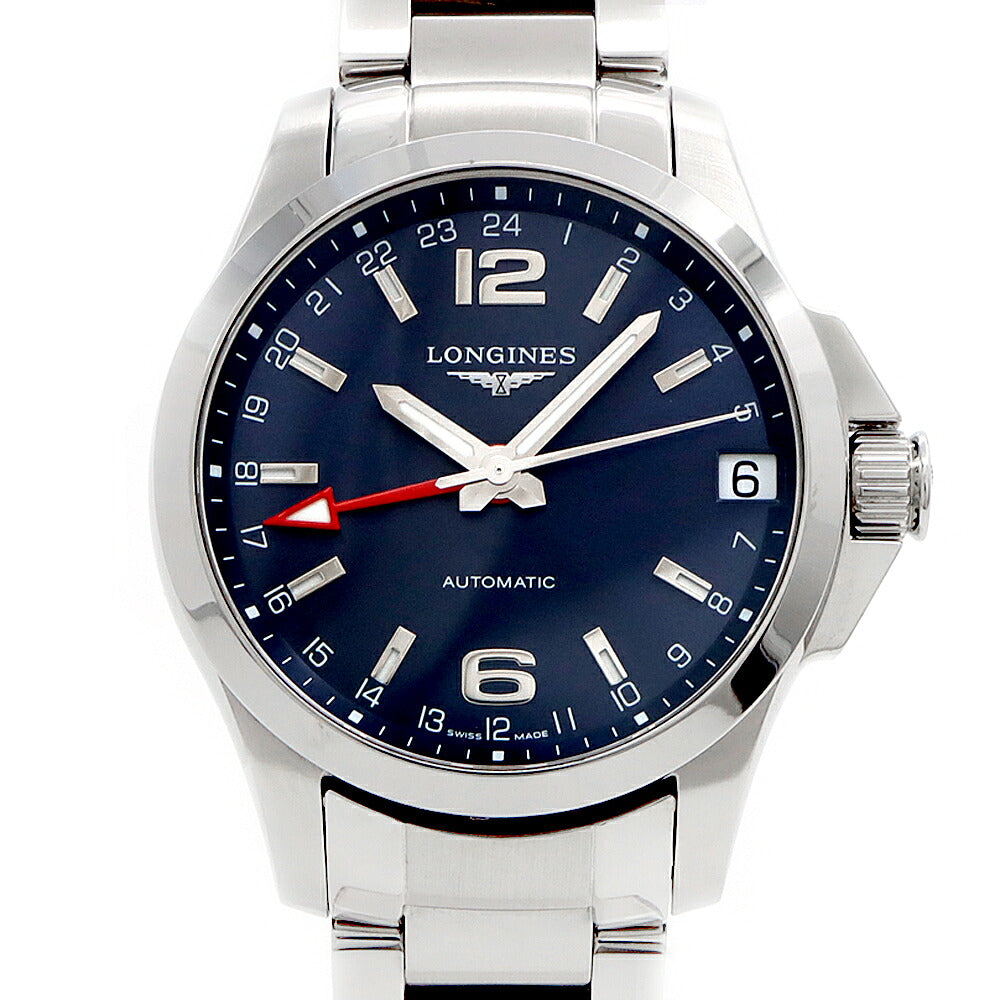 内部点検済 LONGINES ロンジン コンクエスト GMT L3.687.4 デイト 50m防水 青 ブルー SS ステンレス メンズ 自動巻き【6ヶ月保証】【腕時計】【中古】