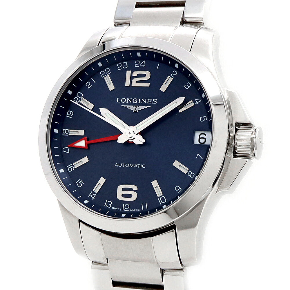 内部点検済 LONGINES ロンジン コンクエスト GMT L3.687.4 デイト 50m防水 青 ブルー SS ステンレス メンズ 自動巻き【6ヶ月保証】【腕時計】【中古】