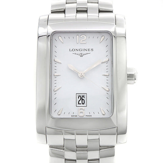 電池交換済 LONGINES ロンジン ドルチェヴィータ XL L5.686.4 デイト 30m防水 白 ホワイト SS ステンレス メンズ クォーツ【6ヶ月保証】【腕時計】【中古】
