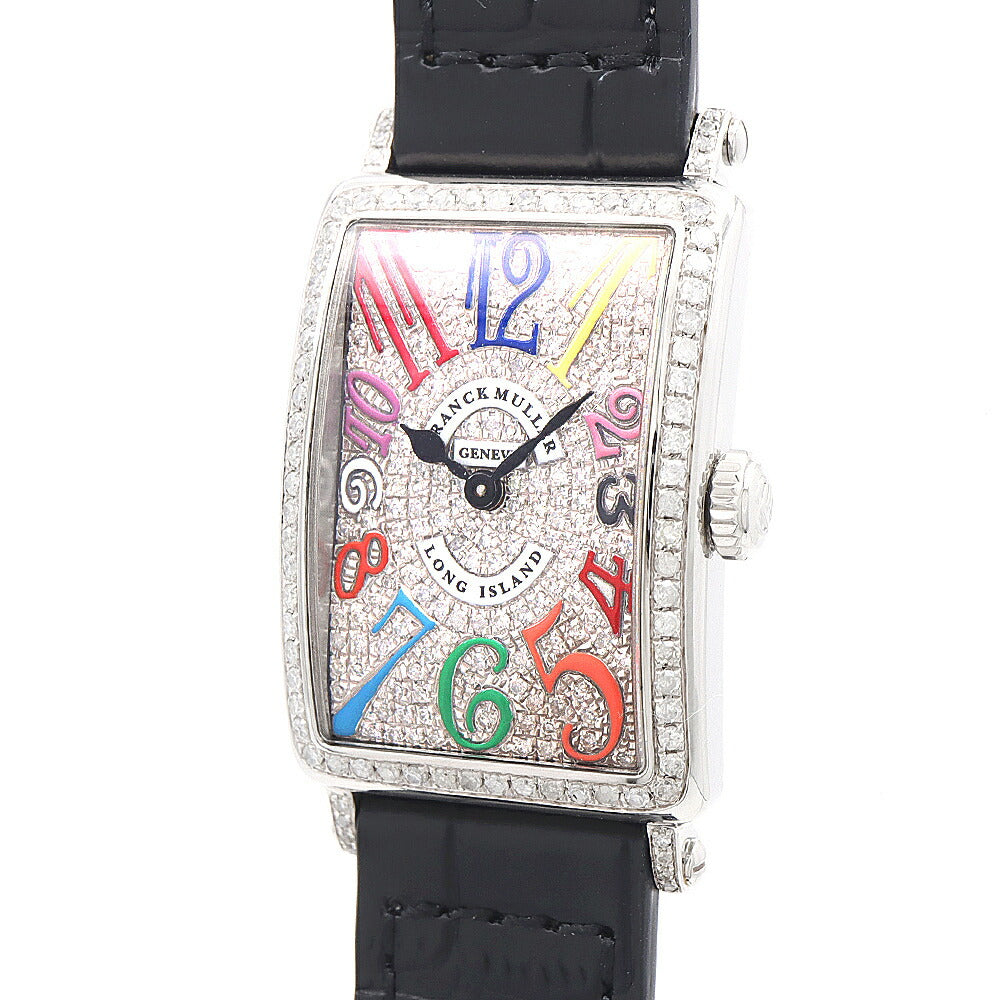 電池交換済 FRANCK MULLER フランクミュラー ロングアイランド ダイヤベゼル 902QZ ダイヤモンド SS ステンレス ダイヤ文字盤 アフターダイヤ レディース クォーツ【6ヶ月保証】【中古】【腕時計】