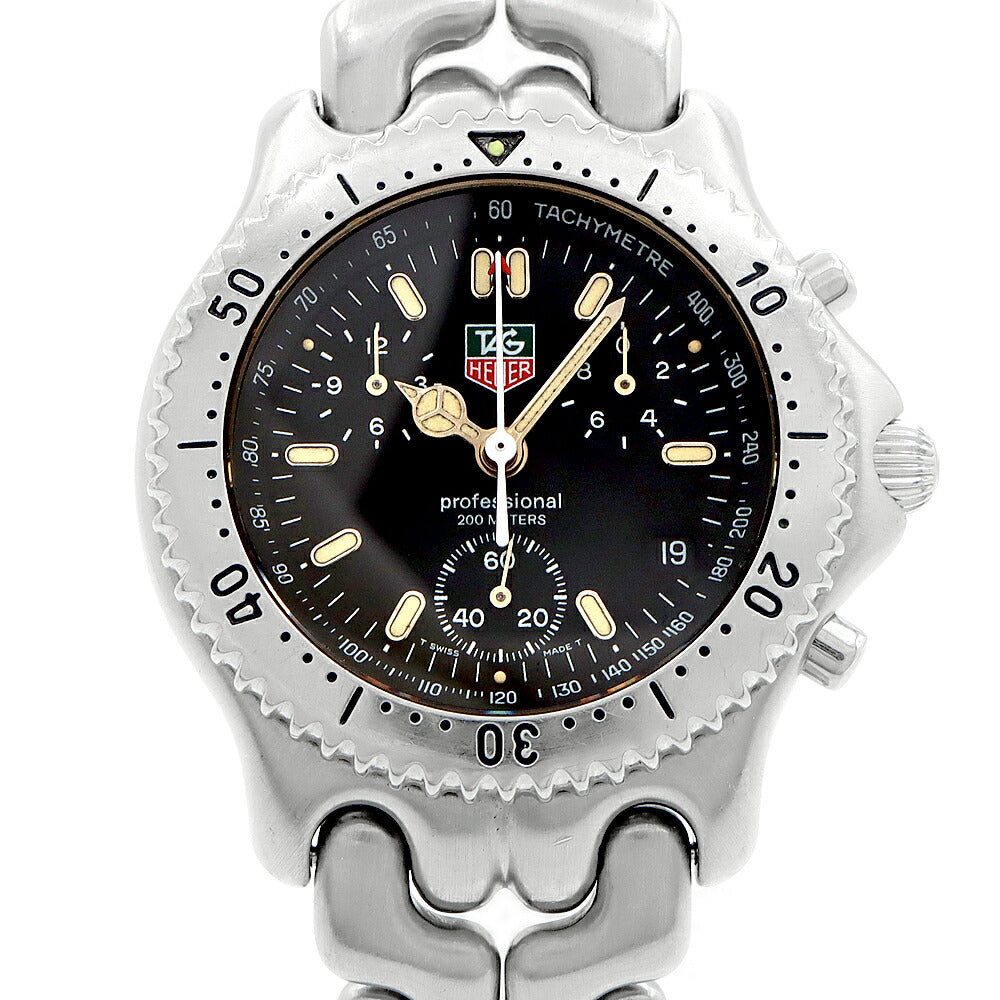 電池交換済 TAG Heuer タグホイヤー S/el セル プロフェッショナル200 クロノグラフ CG1110 デイト 200m防水 黒 ブラック SS ステンレス メンズ クォーツ【6ヶ月保証】【腕時計】【中古】