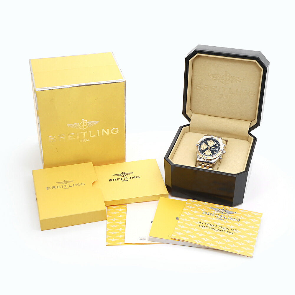 BREITLING ブライトリング クロノマット D13352 クロノグラフ デイト 100m防水 青 ブルー ゴールド K18YG イエローゴールド SS ステンレス コンビ メンズ 自動巻き【6ヶ月保証】【腕時計】【中古】