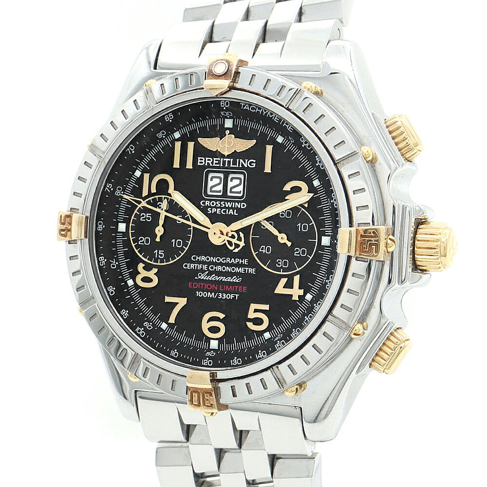 BREITLING ブライトリング クロスウィンド スペシャル ビコロ 1000本限定 B44356 クロノグラフ ビッグデイト スモールセコンド 100m防水 黒 ブラック SS ステンレス YG イエローゴールド コンビ メンズ 自動巻き【6ヶ月保証】【腕時計】【中古】