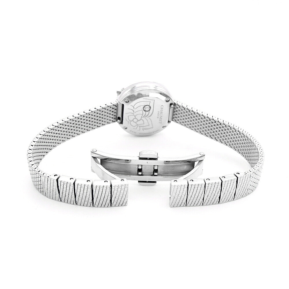 電池交換済 CHAUMET ショーメ オルタンシア コレクション W85411 純正ダイヤモンド ダイヤベゼル 1Pダイヤ 30ｍ防水 緑 グリーン SS ステンレス レディース クォーツ【6ヶ月保証】【腕時計】【中古】