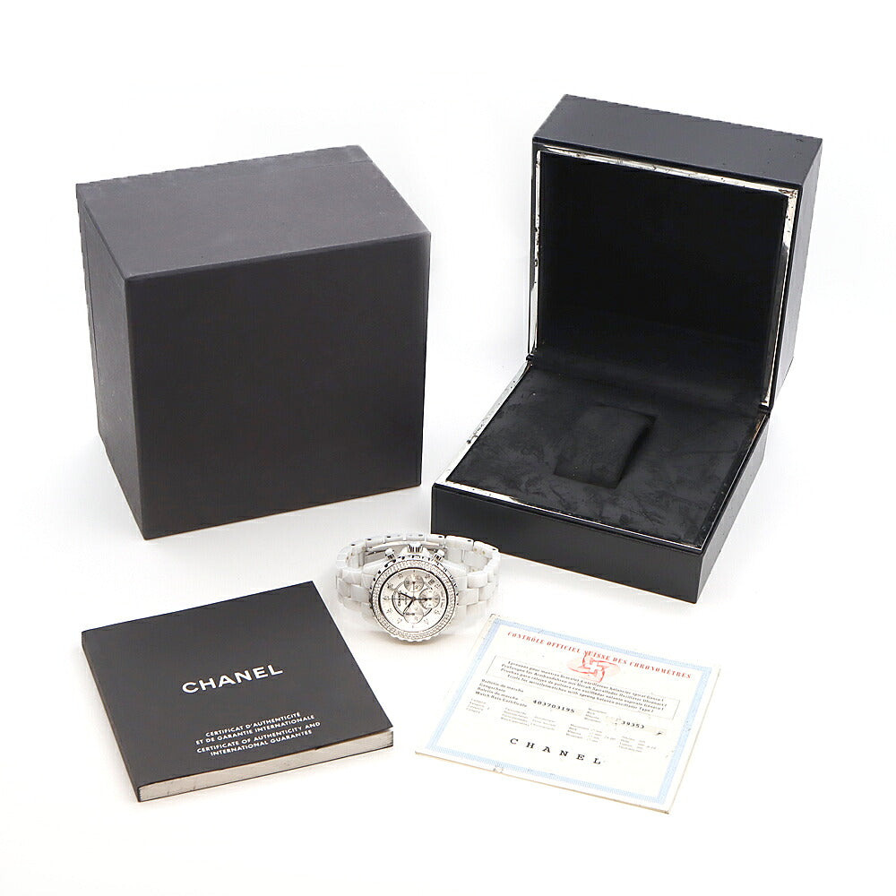 CHANEL シャネル J12 41mm クロノグラフ 2重ダイヤベゼル H2009 ダイヤモンド 9Pダイヤ 200m防水 デイト 白 ホワイト CE セラミック SS ステンレス アフターダイヤ メンズ 自動巻き【6ヶ月保証】【腕時計】【中古】
