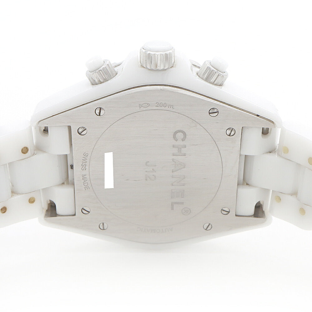 CHANEL シャネル J12 41mm クロノグラフ 2重ダイヤベゼル H2009 ダイヤモンド 9Pダイヤ 200m防水 デイト 白 ホワイト CE セラミック SS ステンレス アフターダイヤ メンズ 自動巻き【6ヶ月保証】【腕時計】【中古】
