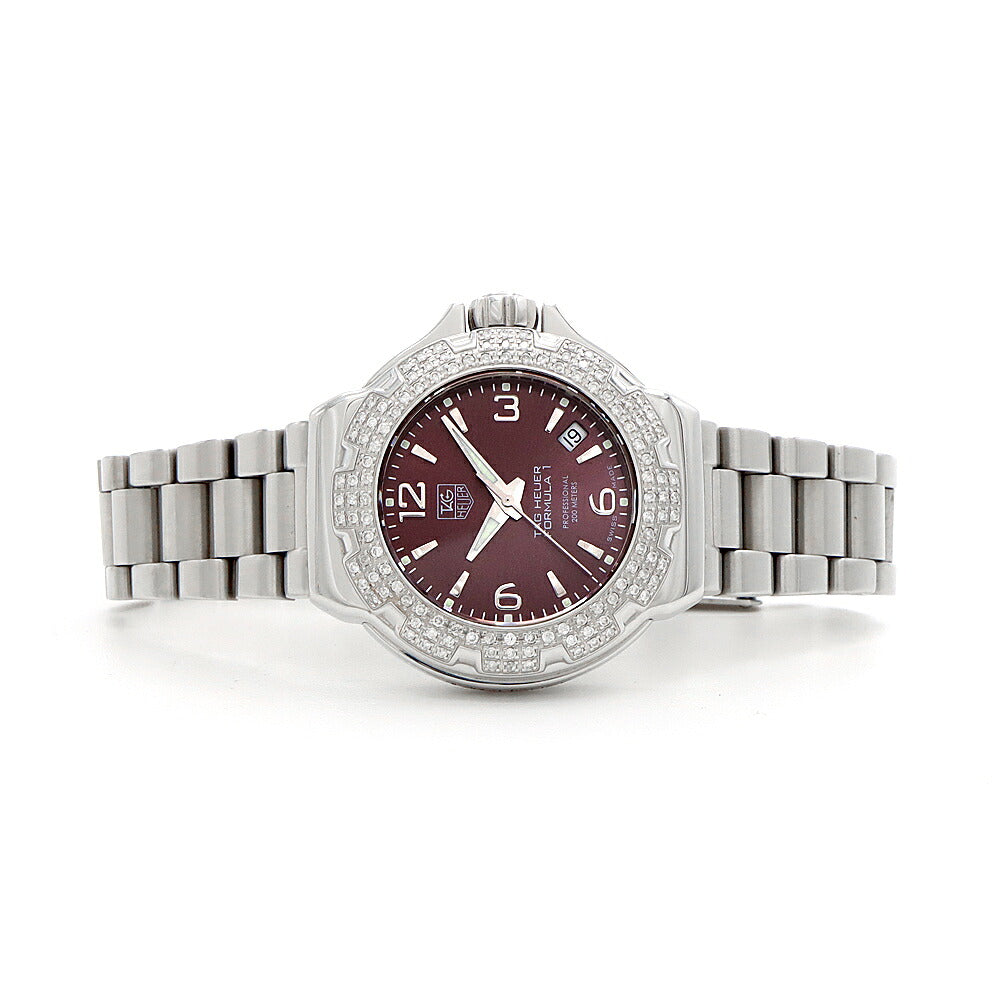 電池交換済 TAG Heuer タグホイヤー フォーミュラ1 ダイヤベゼル WAC1219 ダイヤモンド デイト 200m防水 紫 パープル SS ステンレス レディース クォーツ フォーミュラー1【6ヶ月保証】【腕時計】【中古】