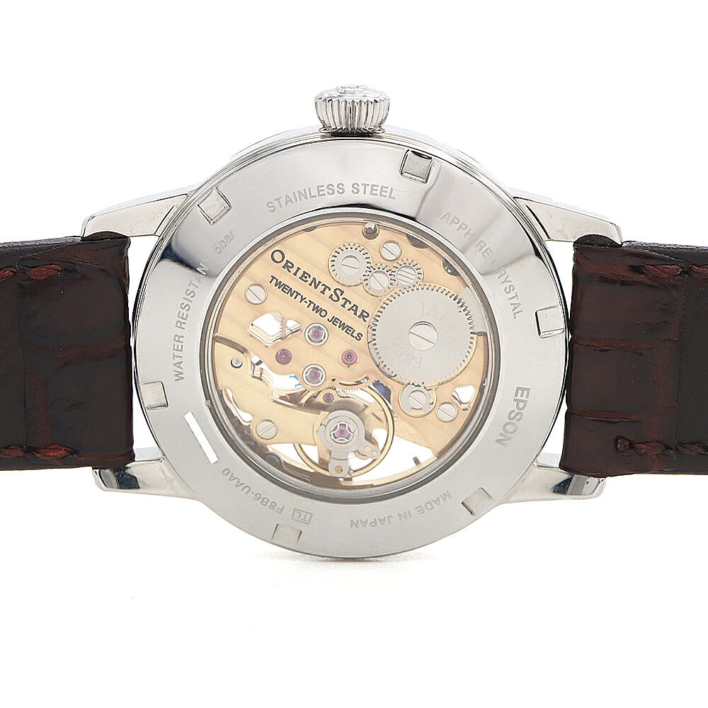 ORIENT STAR オリエントスター クラシックコレクション F8B6-UAA0 スケルトン 50ｍ防水 スモールセコンド パワーリザーブ シャンパン SS ステンレス 純正ベルト 純正尾錠 メンズ 手巻き【6ヶ月保証】【腕時計】【中古】