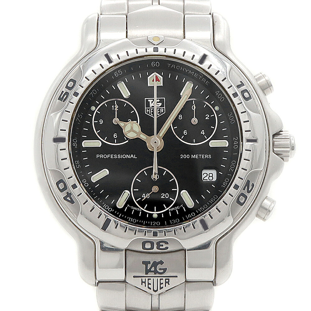 電池交換済 TAG Heuer タグホイヤー 6000シリーズ プロフェッショナル クロノグラフ CH1113 BA0675 スモールセコンド デイト 200m防水 黒 ブラック SS ステンレス メンズ クォーツ【6ヶ月保証】【腕時計】【中古】