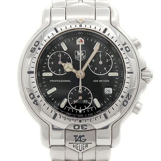 電池交換済 TAG Heuer タグホイヤー 6000シリーズ プロフェッショナル クロノグラフ CH1113 BA0675 スモールセコンド デイト 200m防水 黒 ブラック SS ステンレス メンズ クォーツ【6ヶ月保証】【腕時計】【中古】