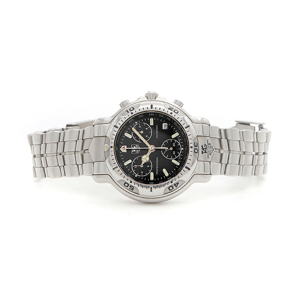 電池交換済 TAG Heuer タグホイヤー 6000シリーズ プロフェッショナル クロノグラフ CH1113 BA0675 スモールセコンド デイト 200m防水 黒 ブラック SS ステンレス メンズ クォーツ【6ヶ月保証】【腕時計】【中古】