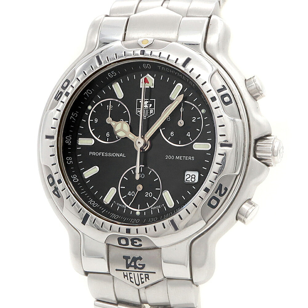 電池交換済 TAG Heuer タグホイヤー 6000シリーズ プロフェッショナル クロノグラフ CH1113 BA0675 スモールセコンド デイト 200m防水 黒 ブラック SS ステンレス メンズ クォーツ【6ヶ月保証】【腕時計】【中古】