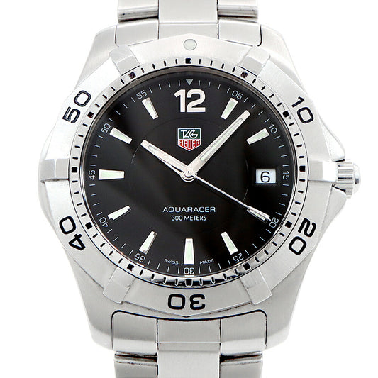電池交換済 TAG Heuer タグホイヤー アクアレーサー WAF1110 デイト 300ｍ防水 黒 ブラック SS ステンレス メンズ クォーツ【6ヶ月保証】【腕時計】【中古】