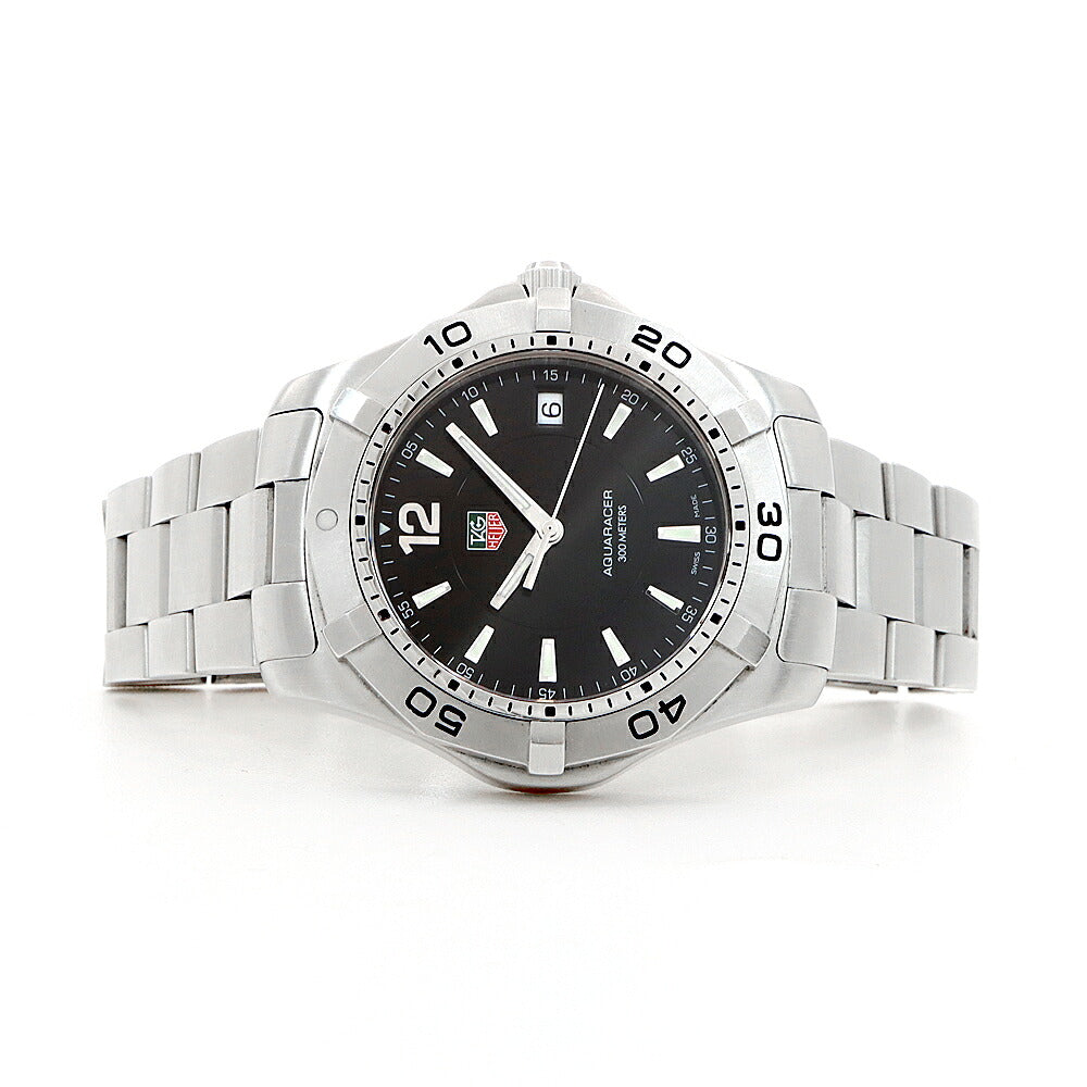 電池交換済 TAG Heuer タグホイヤー アクアレーサー WAF1110 デイト 300ｍ防水 黒 ブラック SS ステンレス メンズ クォーツ【6ヶ月保証】【腕時計】【中古】