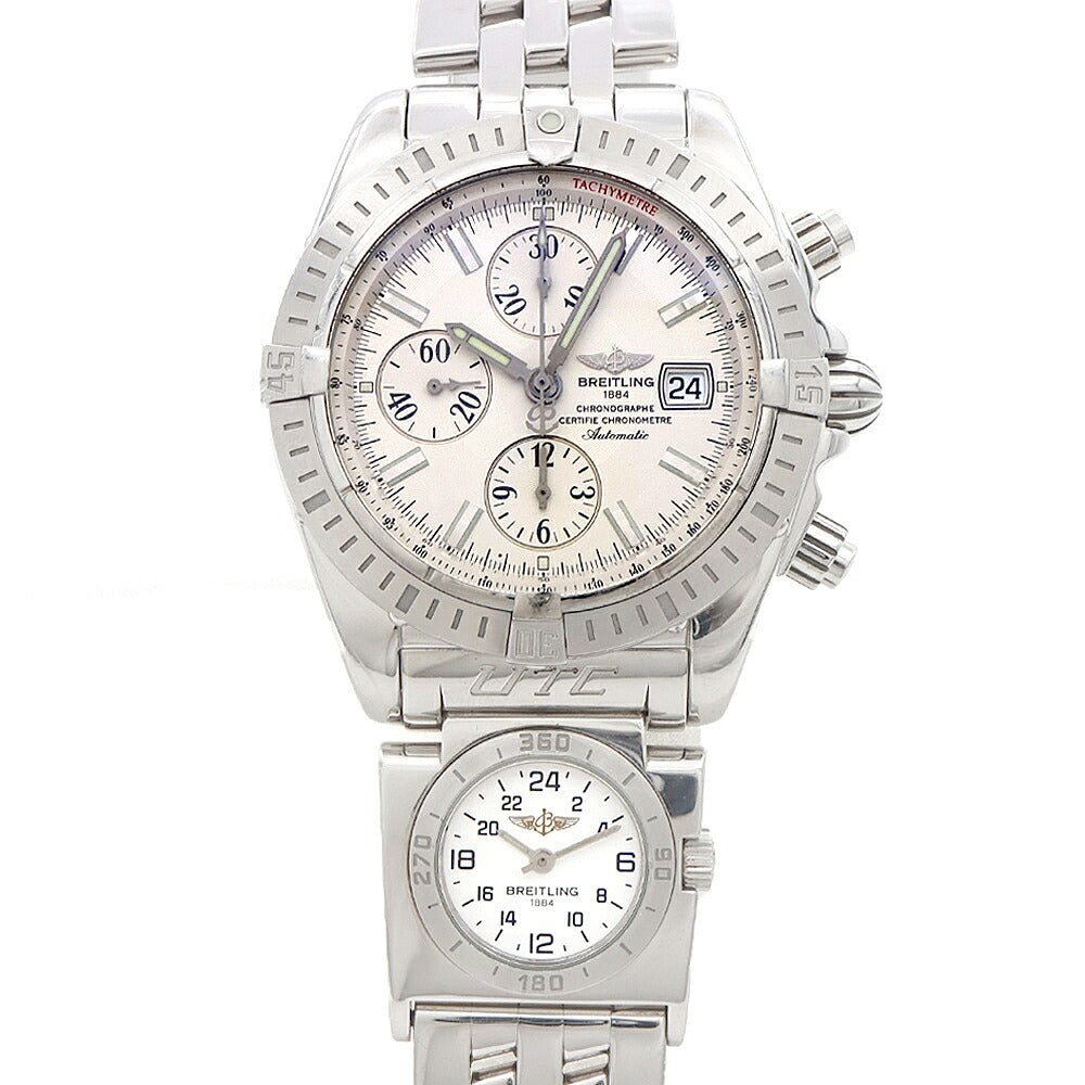 BREITLING ブライトリング クロノマット エボリューション UTCモジュール A13356 A70177 クロノグラフ スモールセコンド デイト 300m防水 シルバー SS ステンレス メンズ 自動巻き【6ヶ月保証】【腕時計】【中古】