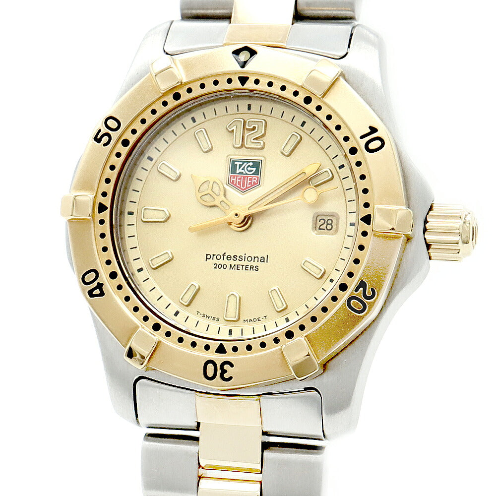 電池交換済 TAG Heuer タグホイヤー 2000シリーズ プロフェッショナル WK1321 200m防水 デイト ゴールド SS ステンレス YGP イエローゴールド コンビ レディース クォーツ【6ヶ月保証】【腕時計】【中古】