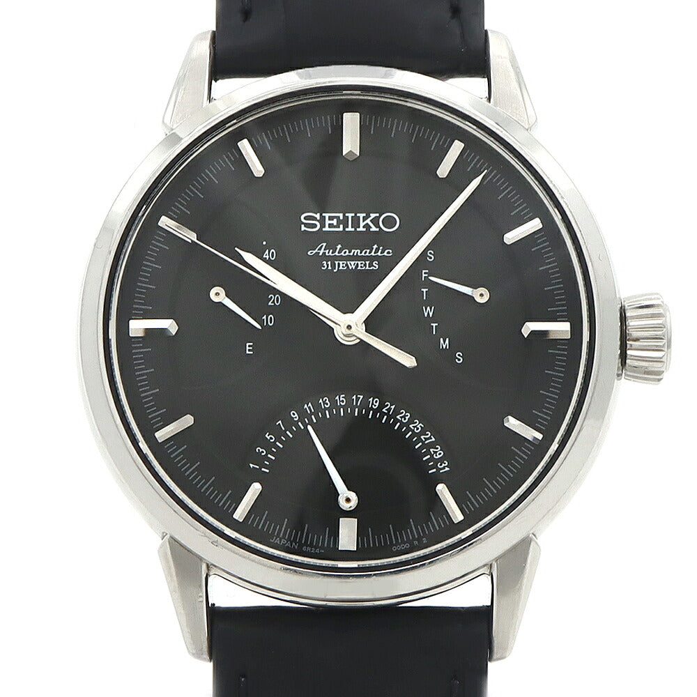 SEIKO セイコー プレザージュ レトログラード 6R24-00C0 SARD005 パワーリザーブ 100m防水 デイデイト 裏スケ 黒 ブラック SS ステンレス 純正尾錠 メンズ 自動巻き プレサージュ【6ヶ月保証】【腕時計】【中古】