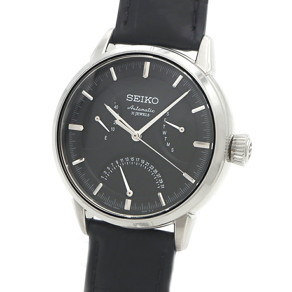 SEIKO セイコー プレザージュ レトログラード 6R24-00C0 SARD005 パワーリザーブ 100m防水 デイデイト 裏スケ 黒 ブラック SS ステンレス 純正尾錠 メンズ 自動巻き プレサージュ【6ヶ月保証】【腕時計】【中古】