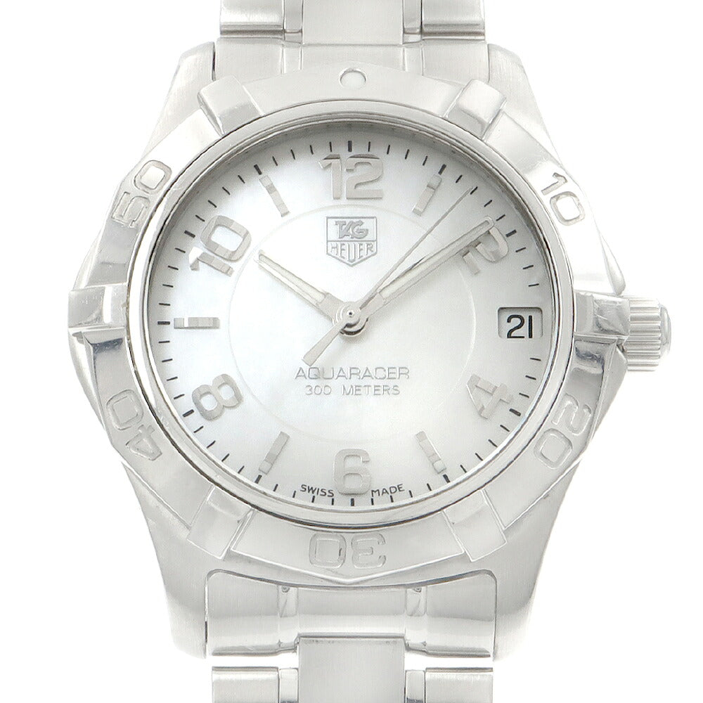 電池交換済 TAG Heuer タグホイヤー アクアレーサー WAF1311 デイト 300m防水 白 ホワイトシェル SS ステンレス メンズ レディース ボーイズ クォーツ【6ヶ月保証】【腕時計】【中古】