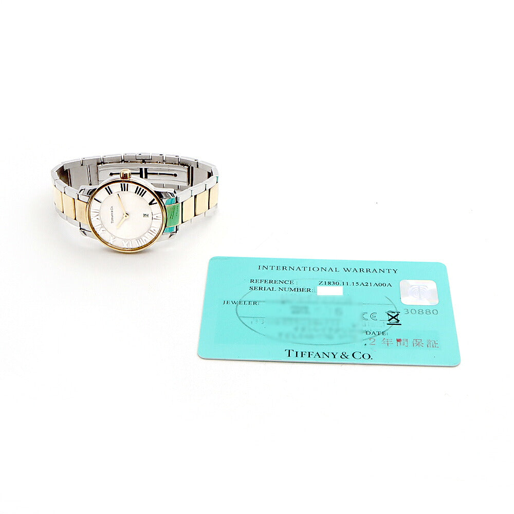 電池交換済 TIFFANY&Co. ティファニー アトラス ドーム Z1830.11.15A21A00A デイト 50m防水 シルバー SS ステンレス YGP イエローゴールド コンビ レディース クォーツ 【6ヶ月保証】【腕時計】【中古】