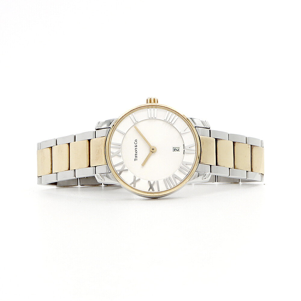 電池交換済 TIFFANY&Co. ティファニー アトラス ドーム Z1830.11.15A21A00A デイト 50m防水 シルバー SS ステンレス YGP イエローゴールド コンビ レディース クォーツ 【6ヶ月保証】【腕時計】【中古】
