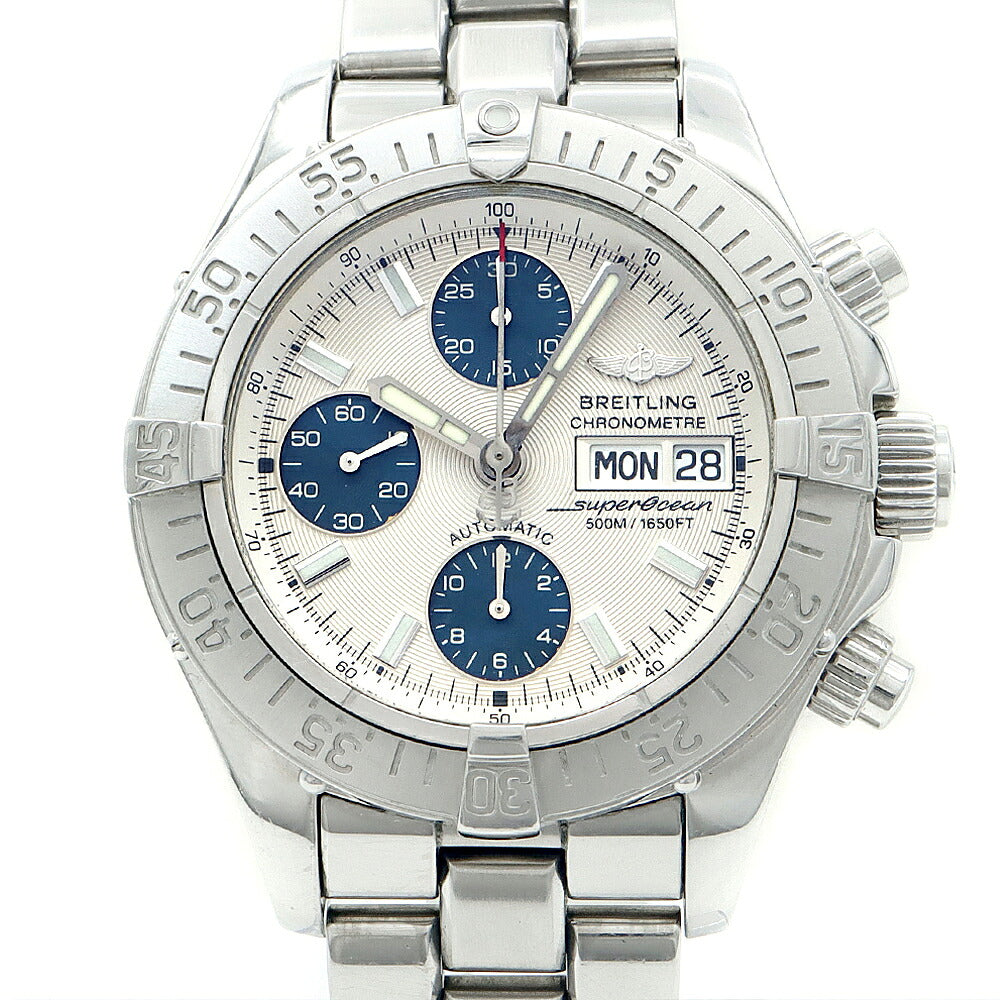 BREITLING ブライトリング スーパーオーシャン クロノグラフ A13340 デイデイト 500m防水 シルバー 青 ブルー SS ステンレス メンズ 自動巻き【6ヶ月保証】【腕時計】【中古】