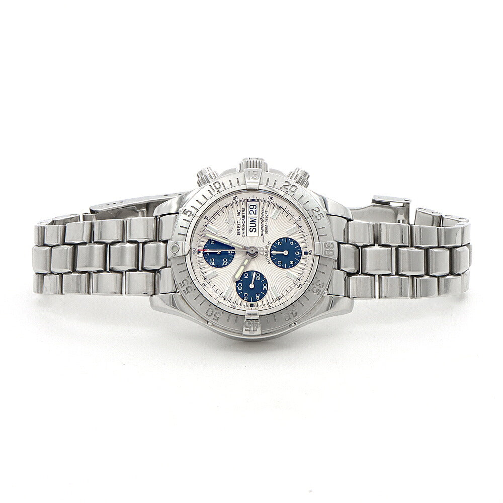 BREITLING ブライトリング スーパーオーシャン クロノグラフ A13340 デイデイト 500m防水 シルバー 青 ブルー SS ステンレス メンズ 自動巻き【6ヶ月保証】【腕時計】【中古】