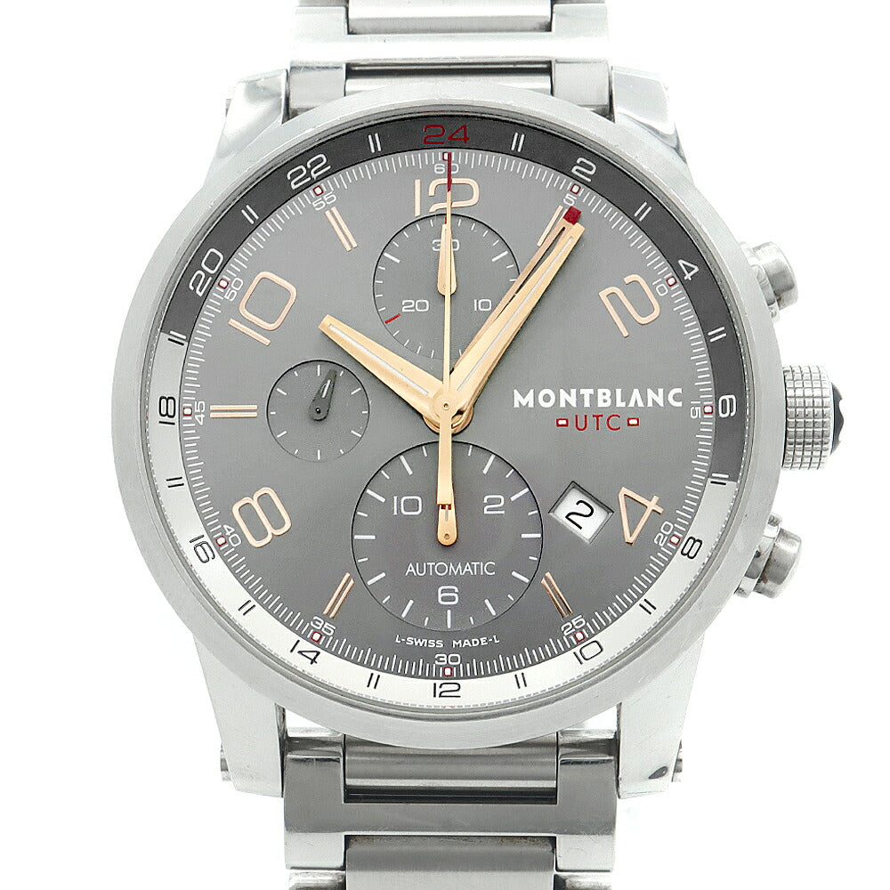 内部点検済 MONTBLANC モンブラン タイムウォーカー クロノボイジャー UTC クロノグラフ 7263 デイト 裏スケ スモールセコンド 30m防水 グレー SS ステンレス メンズ 自動巻き【6ヶ月保証】【腕時計】【中古】