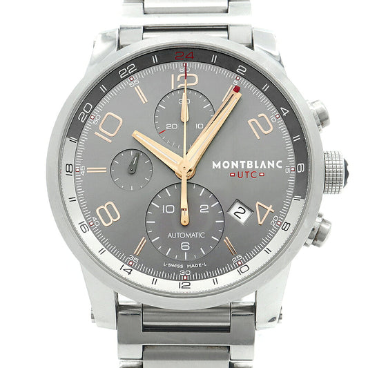 内部点検済 MONTBLANC モンブラン タイムウォーカー クロノボイジャー UTC クロノグラフ 7263 デイト 裏スケ スモールセコンド 30m防水 グレー SS ステンレス メンズ 自動巻き【6ヶ月保証】【腕時計】【中古】