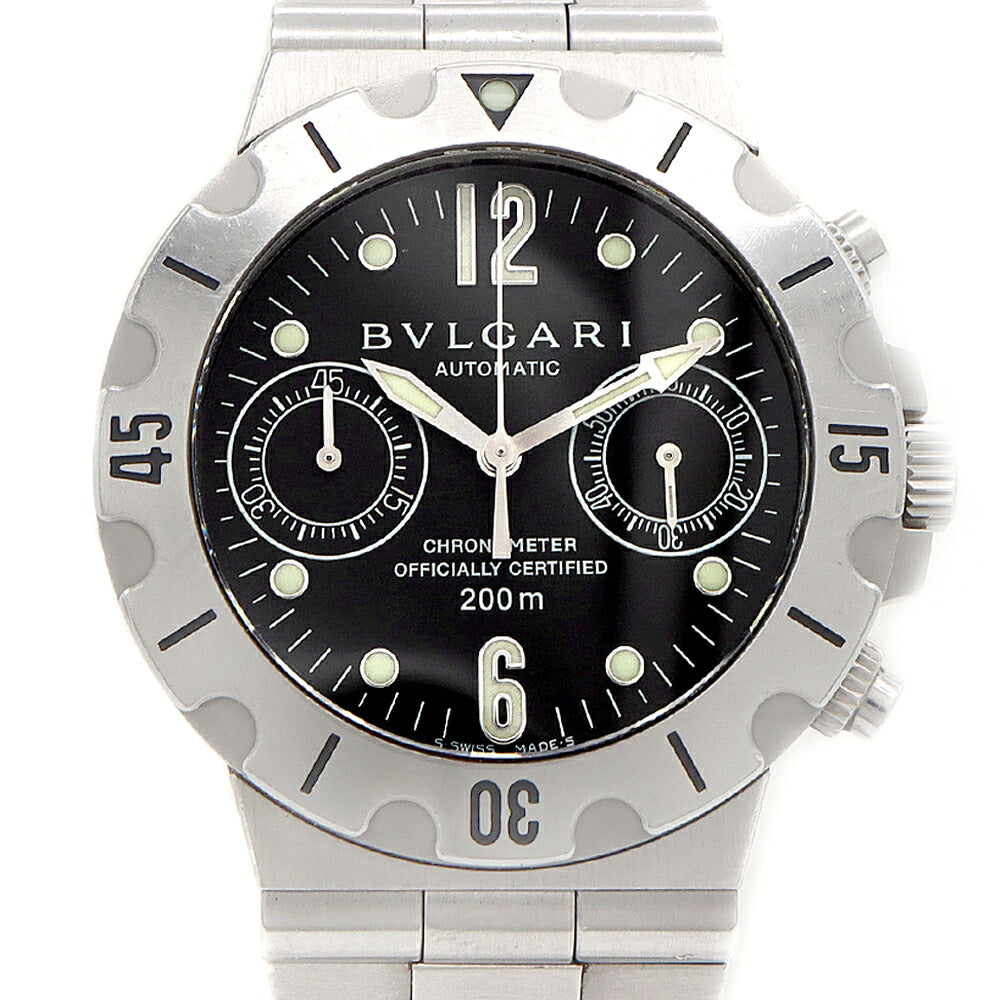 BVLGARI ブルガリ ディアゴノ スクーバ クロノグラフ SCB38S 200m防水 スモールセコンド 黒 ブラック SS ステンレス メンズ 自動巻き【6ヶ月保証】【腕時計】【中古】