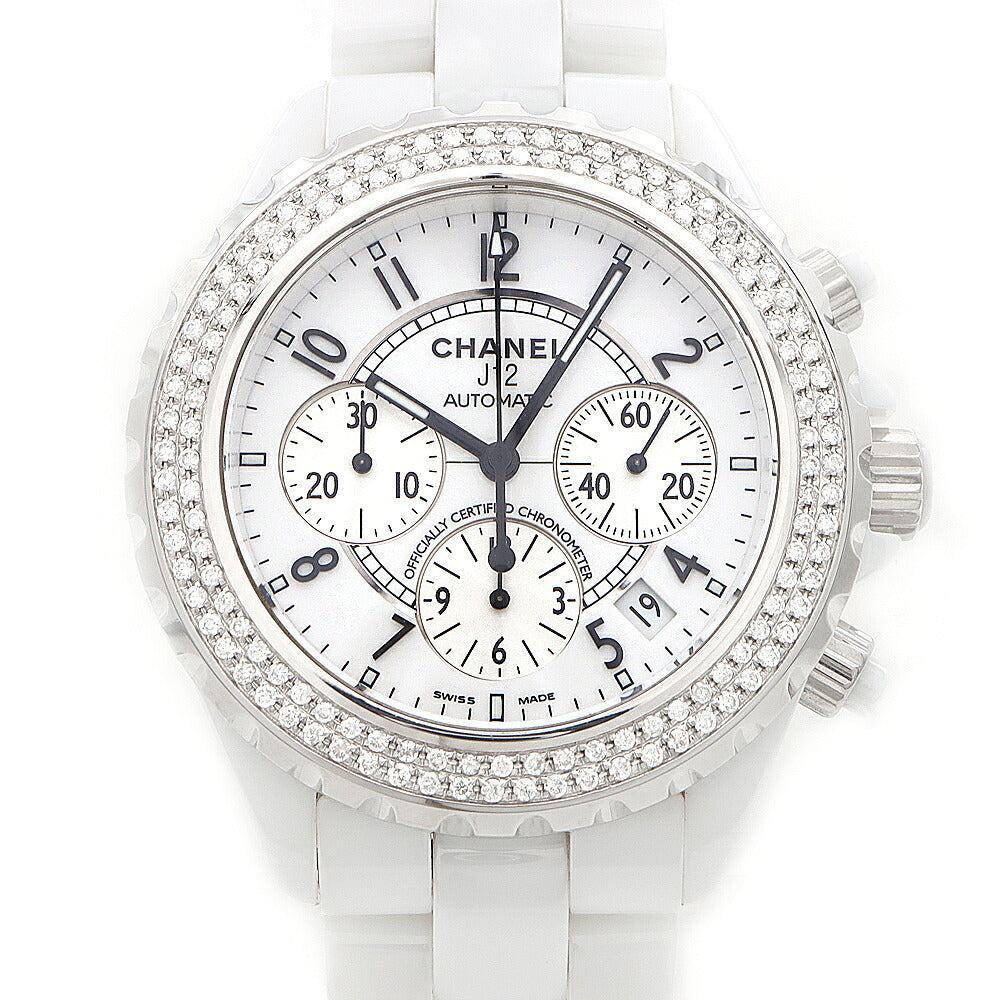CHANEL シャネル J12 41mm クロノグラフ 2重ダイヤベゼル H1007 デイト 200m防水 白 ホワイト CE セラミック SS ステンレス アフターダイヤ メンズ 自動巻き【6ヶ月保証】【腕時計】【中古】